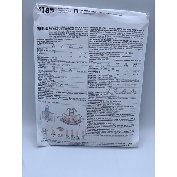 McCall's Christmas Apron Hat Slippers Table Leg Sewing Pattern M6860 - uncut - Picture 2 of 3